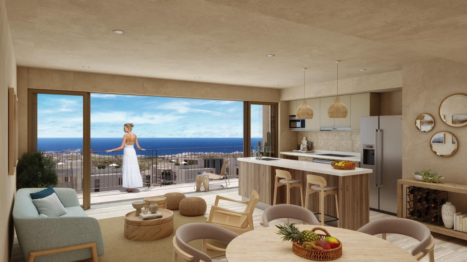 Los Cabos Puerta Cabos Village TURN KEY!! Luxury penthouse living in the heart of Cabo San Lucas. This fully furnished 2-bedroom, 2-bathroom residence features a private rooftop terrace complete with jacuzzi, lounge seating, and sitting area, offering panoramic for sale