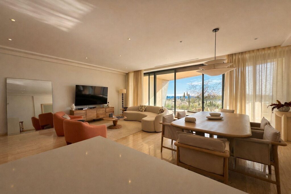Los Cabos Tramonti Beautiful fully furnished 3-bedroom condominium offering comfort, style, and convenience. This spacious unit features an open-concept living and dining area, a well-appointed kitchen, and three generously sized bedrooms designed for relaxation. The primary suite includes a private bathroom and ample closet space.The condo is tastefully furnished and move-in ready, making it ideal as a full-time residence, vacation home, or investment property. Enjoy a bright and welcoming atmosphere with plenty of natural light throughout the living spaces.Located in a desirable community, residents can enjoy nearby amenities, dining, shopping, and beaches. Don't miss this opportunity to own a turnkey property in a great location! – Mistiq, Cabo Corridor, Cabo Corridor, BS