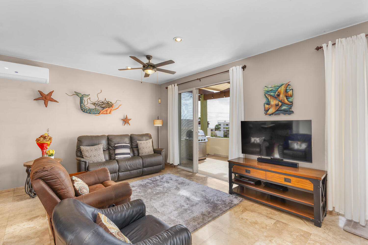 Los Cabos Casa Mex-Agaves Situated within the Casa Mexicana - Agaves community, this thoughtfully designed three-bedroom residence offers a functional and well-planned layout. The main level features a bedroom with an en-suite bathroom and walk-in closet, ideal for guests, multigenerational living, or those seeking stair-free access.A spacious outdoor terrace on the first floor, surrounded by tropical landscaping, provides a serene setting for both relaxation and entertaining. With multiple seating areas, it stands out as a unique feature within Casa Mexicana. The upper level includes two additional bedrooms, each with en-suite bathrooms and walk-in closets, along with the home's main living and kitchen areas. The indoor spaces are seamlessly connected to an additional terrace, enhancing the home's indoor-outdoor living appeal.Additional features include a dedicated laundry area, a two-car garage, and accordion-style hurricane shutters, combining comfort with practicality and peace of mind. for sale