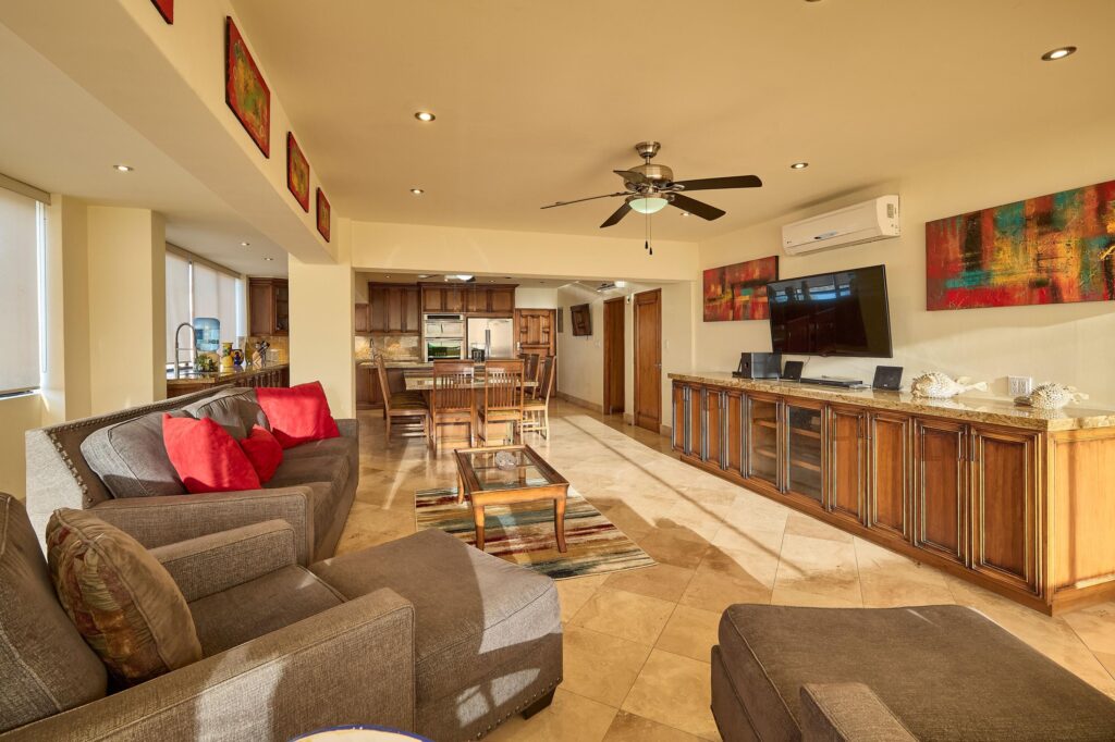 Los Cabos Villas De México Condo 201 is a 3-bedroom, 2.5-bath pentgarden in Villas Mexico, inside Campestre San José. It delivers the mix everyone wants here: privacy, outdoor living, and convenience. The layout is bright and functional, with the living area opening directly to a private pentgarden terrace — a standout space for relaxing, dining, or entertaining.All three bedrooms are well-sized. The primary suite offers its own balcony, a spacious bathroom, and generous closet space. The kitchen and living area are designed for everyday comfort and practicality. The condo also includes underground parking with a private storage unit, which is a real advantage in this community. Campestre owners have the option to access the Campestre Beach Club, the Jack Nicklaus golf course, gym, pickleball courts, and enjoy 24/7 gated security.The location is one of the big selling points: minutes from the beach, supermarkets, schools, restaurants, and downtown San José. Condo 201 works well as a full-time home, an easy lock-and-leave getaway, or a strong rental investment with consistent demand. – Sn Acuario, Cabo San Lucas, BS