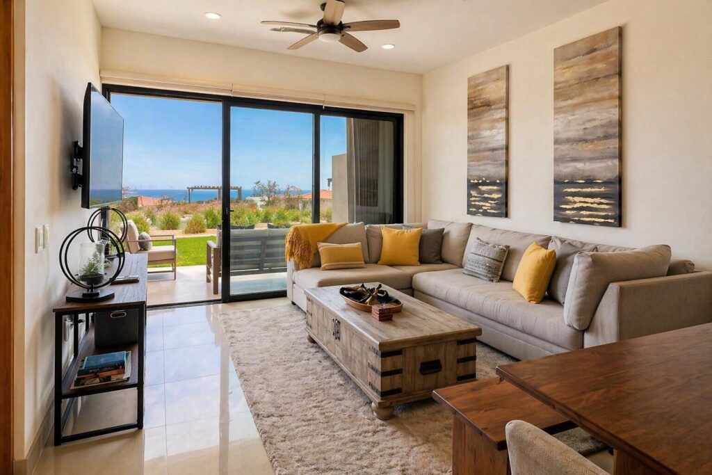 Los Cabos Vista Vela Sunset Penthouse fully furnished and turnkey, located in VistaVela Sunset. This PH features spacious interiors, an open-concept living and dining area, and a fully equipped kitchen with appliances included. The unit comes completely furnished, ready to move in or start generating rental income immediately.The highlight of the property is its oversized private rooftop terrace, offering ample space to design and create any concept you envision -- from a lounge area, outdoor kitchen, jacuzzi, or entertainment space. Ideal for those looking to customize their outdoor living experience and maximize the Cabo lifestyle.Amenities:6 swimming poolsFully equipped fitness centerClubhousePadel and pickleball courtsLandscaped gardens and green areasPutting green24/7 gated security – Tari Tramonti, Cabo Corridor, BS