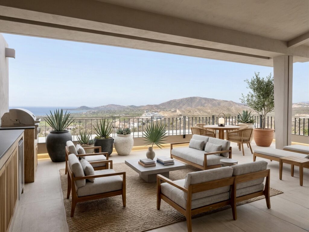 Los Cabos Lumaria Experience effortless indoor-outdoor living in this brand-new, ground-level 2-bedroom, 2-bathroom condo featuring beautiful ocean and Arch – 306 Bahia de las Palmas, San Jose del Cabo, BS